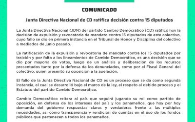 Junta Directiva Nacional de CD ratifica decisión contra 15 diputados – COMUNICADO