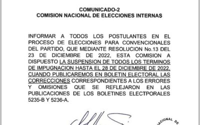 COMUNICADO #2 – COMISIÓN NACIONAL DE ELECCIONES INTERNAS DEL PARTIDO CAMBIO DEMOCRÁTICO